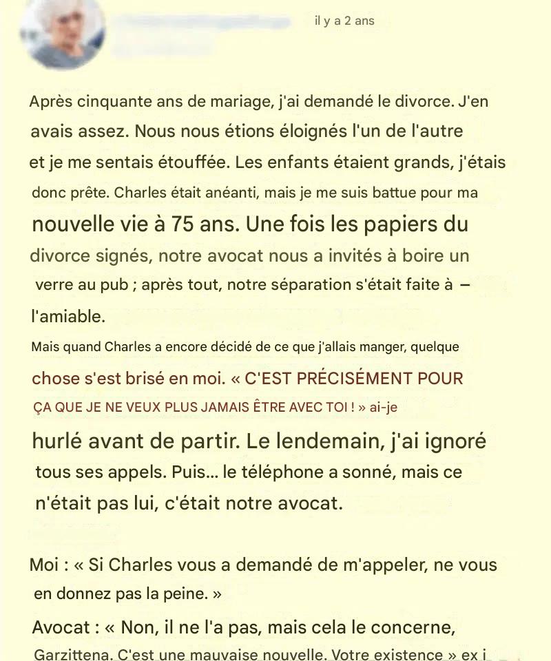 Après 50 ans de mariage, j’ai demandé le divorce, mais sa lettre m’a brisé le cœur.