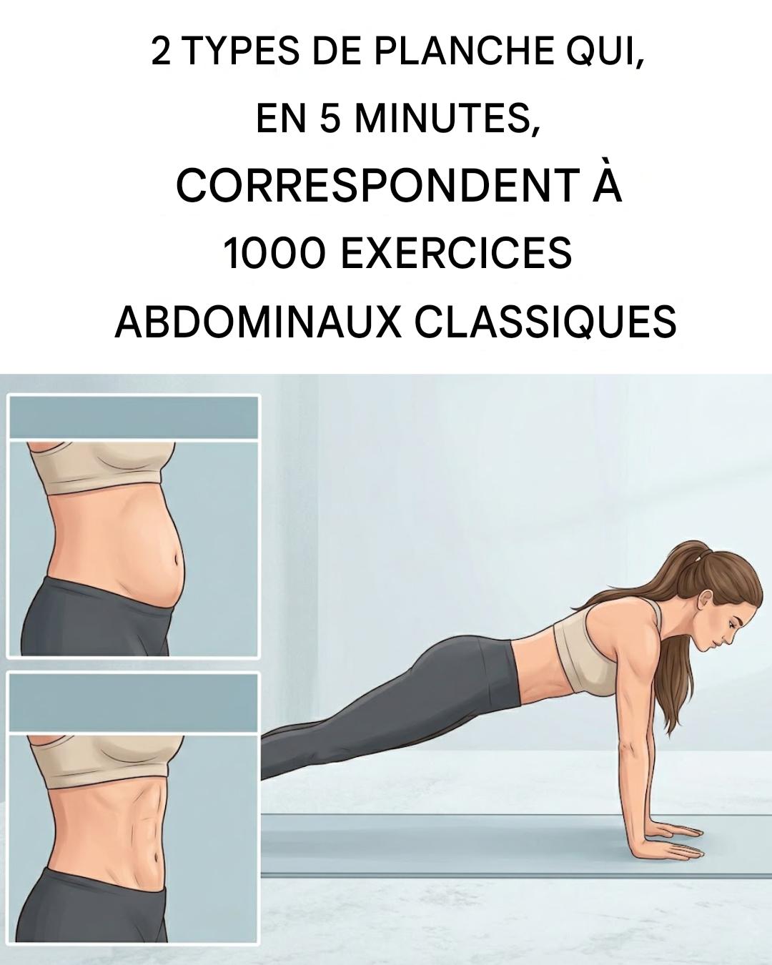 2 types de planches qui, en 2 répétitions, équivalent à 1000 exercices abdominaux classiques