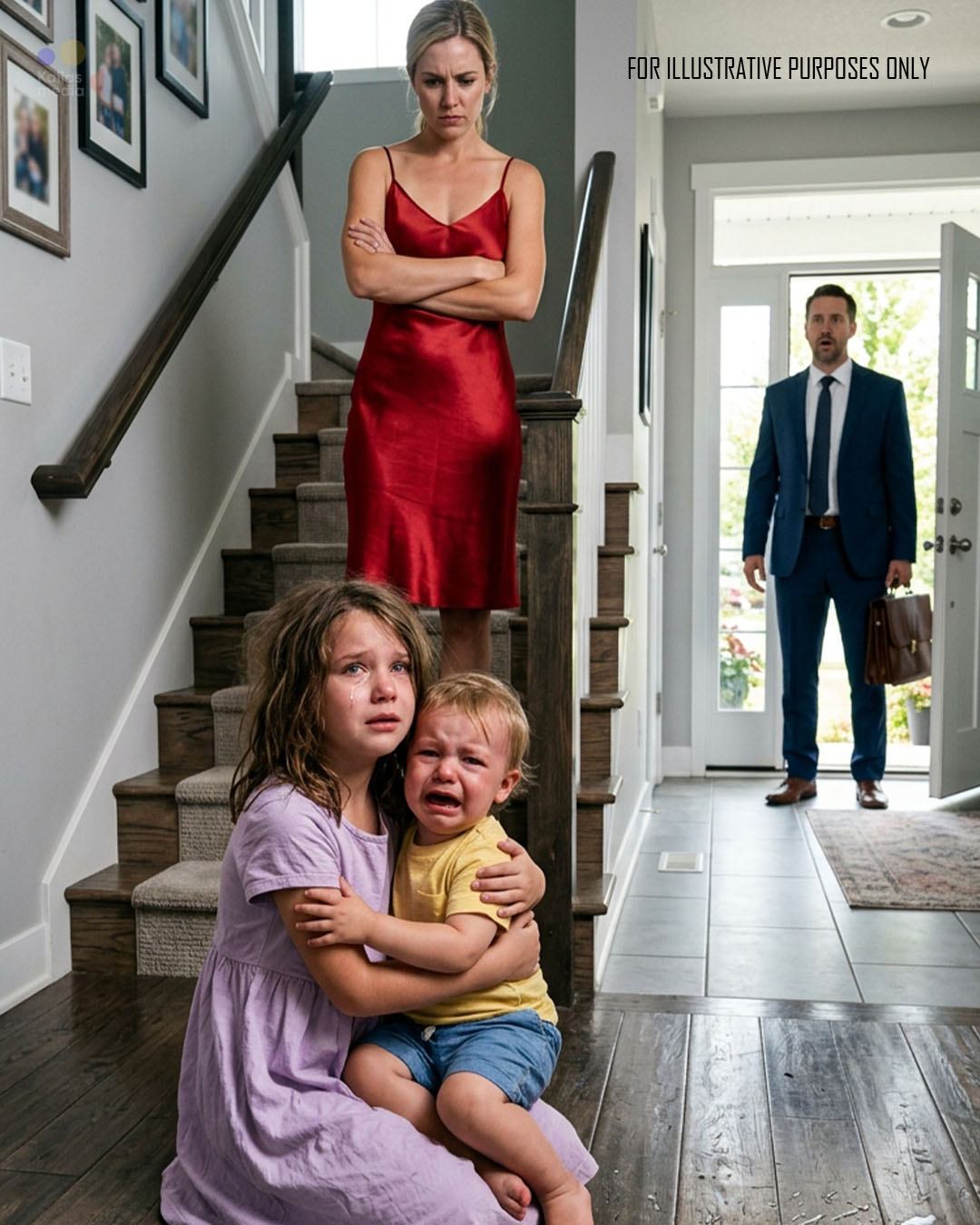 La petite fille murmurait : « Nous serons sages… » en serrant son petit frère dans ses bras – sans se douter que son père l’observait et qu’il avait fini par découvrir la vérité.