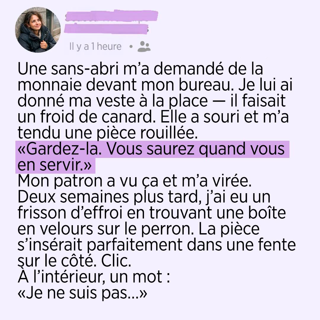 J’ai donné ma veste à une sans-abri — deux semaines plus tard, une boîte en velours a changé ma vie