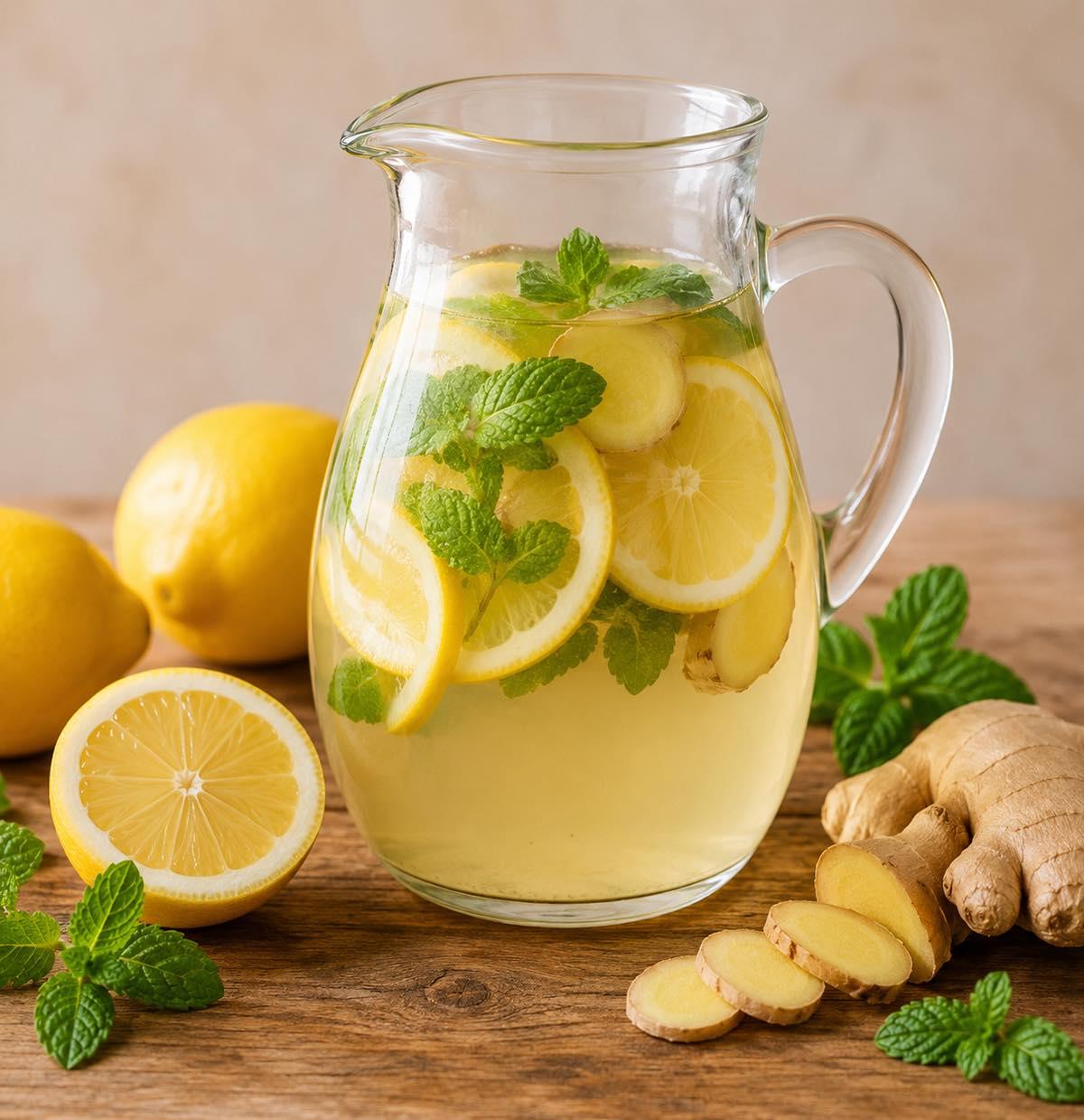 Eau, gingembre, menthe et citron : la boisson rafraîchissante qui soigne et aide à perdre du poids.