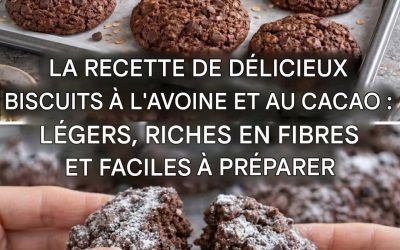 Biscuits à l’avoine et au cacao : légers, savoureux, rassasiants et riches en fibres.