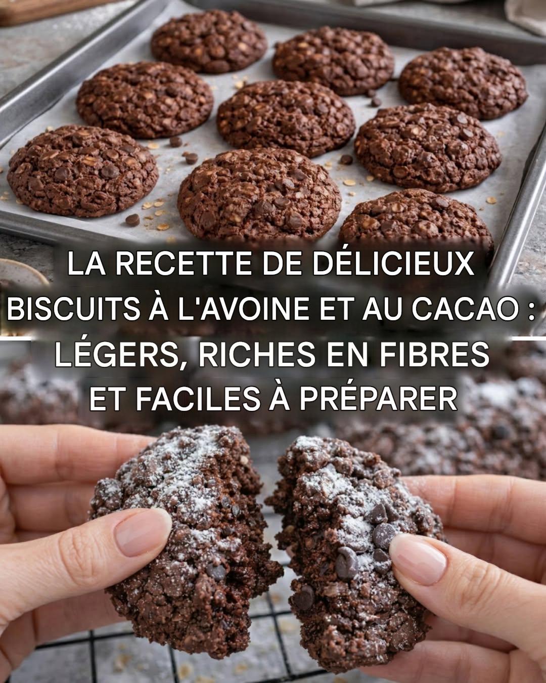 Biscuits à l’avoine et au cacao : légers, savoureux, rassasiants et riches en fibres.