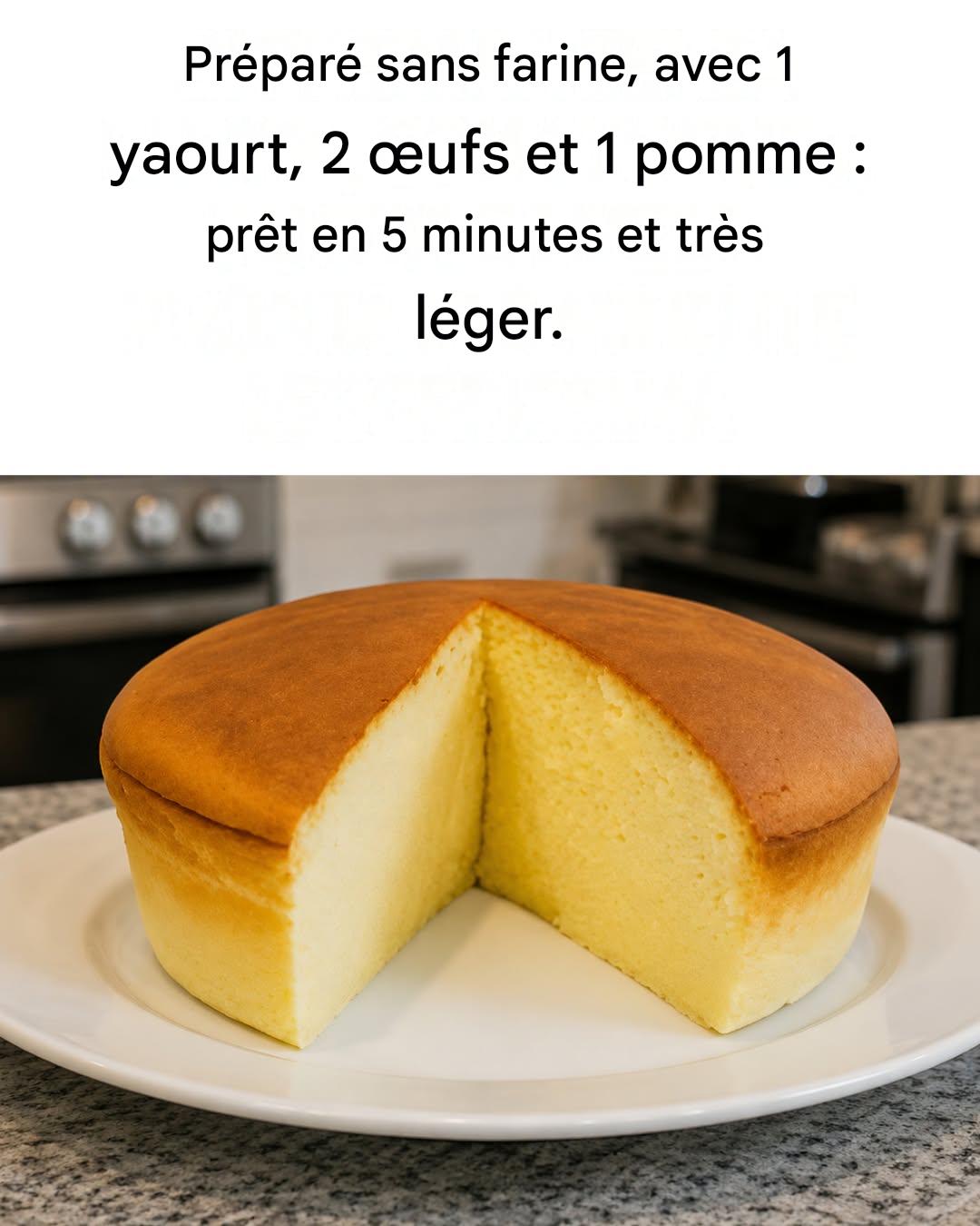 Comment faire un gâteau au yaourt sans farine, uniquement avec des pommes et du yaourt.