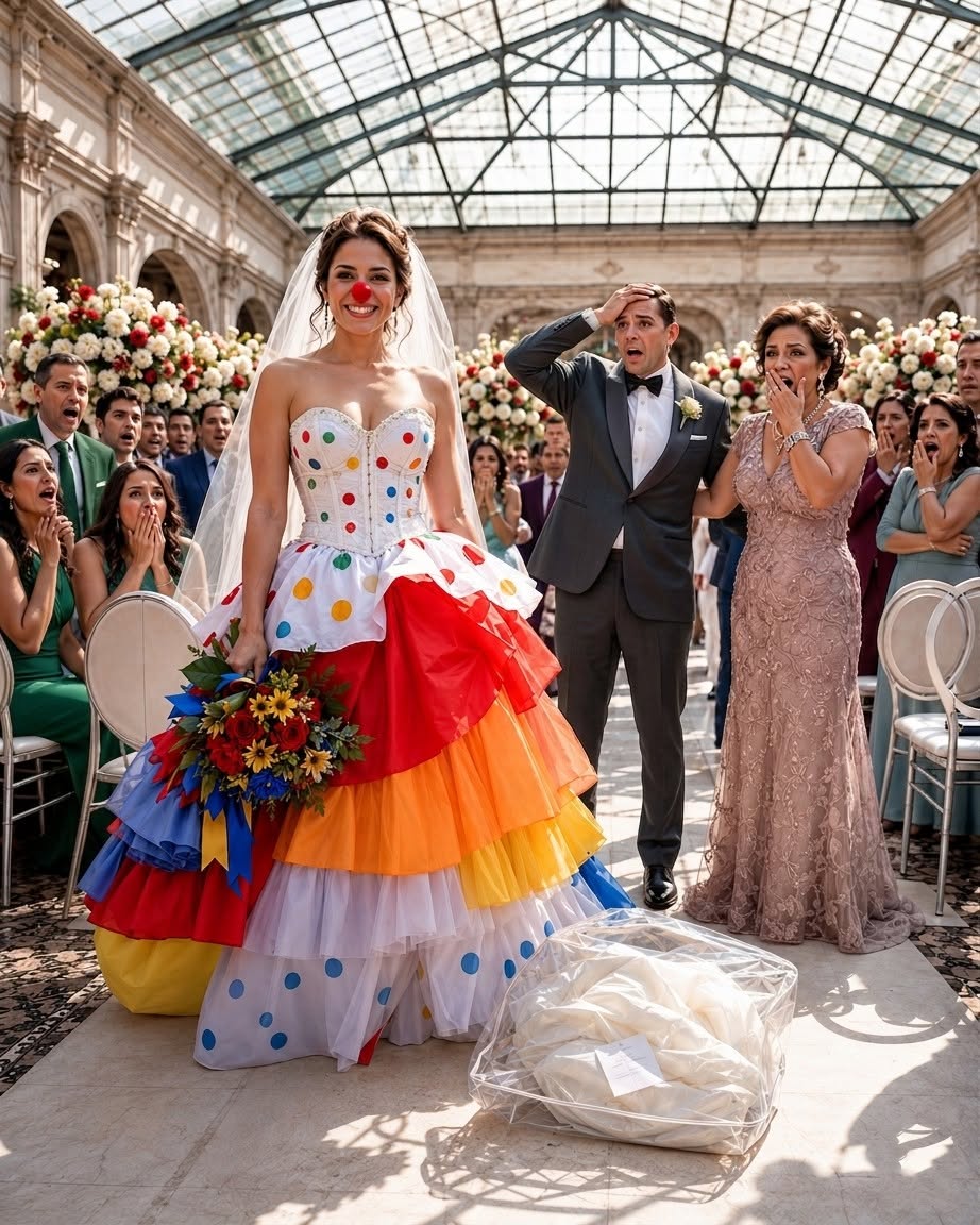 Ma belle-mère a caché ma robe de mariée et m’a laissé un costume de clown accompagné d’un mot disant : « Reste à ta place » ; devant 200 invités, je l’ai enfilé, j’ai pris la main de mon père et j’ai remonté l’allée sans pleurer, révélant un secret qui allait ruiner leur vie à jamais.