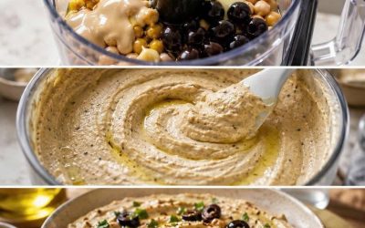 Houmous aux pois chiches et aux olives noires : crémeux, sain et plein de saveurs méditerranéennes