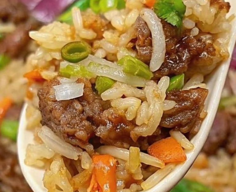 Récipient pour riz frit aux oignons et au bœuf