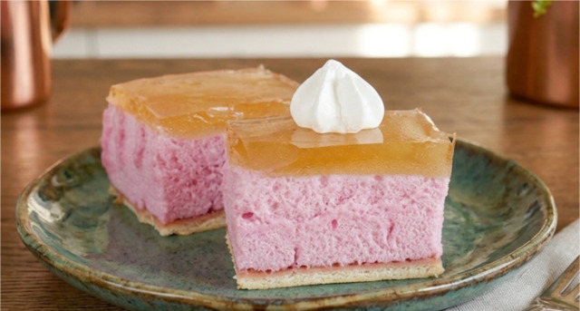 Gâteau sans cuisson à 3 ingrédients pour quelques couronnes : fouettez de la gelée nature jusqu’à obtenir une mousse légère qui fond sur la langue.