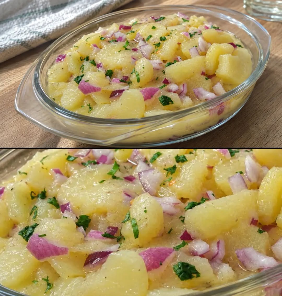 Je la prépare avec du steak et du poisson : véritable salade de pommes de terre viennoise avec bouillon chaud