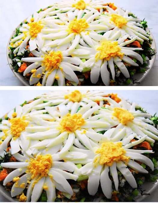 🌼« Champ de marguerites» – une salade non seulement délicieuse, mais aussi incroyablement saine ! ✨Cette recette embellira votre table et émerveillera vos invités. 😍Envie de découvrir la recette ? 📌⬇
