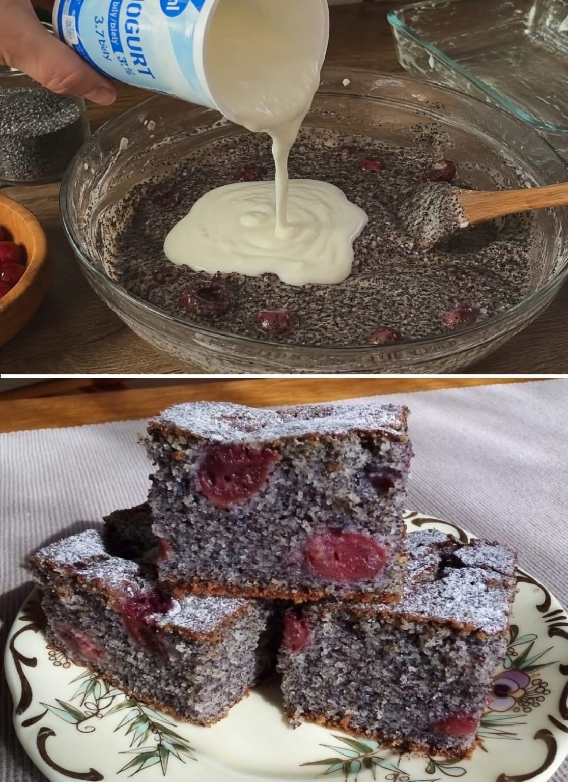 Le gâteau préféré de ma petite-fille ! Les parts de gâteau aux cerises et aux pavots sont simples, délicieuses et juteuses…