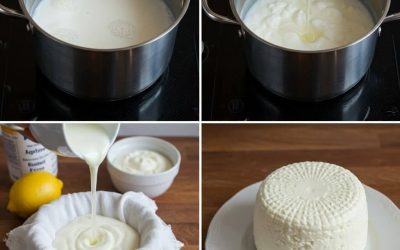 Fromage fait maison avec 1 litre de lait, un demi-citron et 1 yaourt