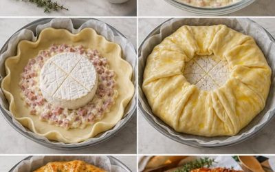 Couronne de pâte feuilletée au camembert et au bacon
