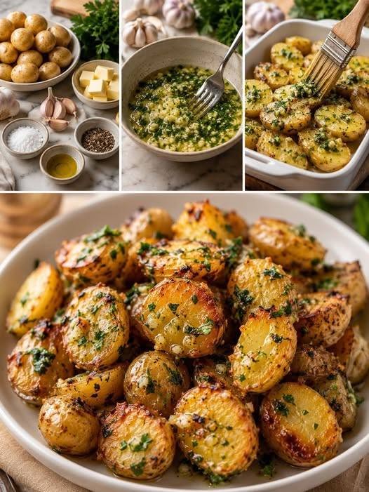 Pommes de Terre Rôties à l’Ail et au Beurre Persillé