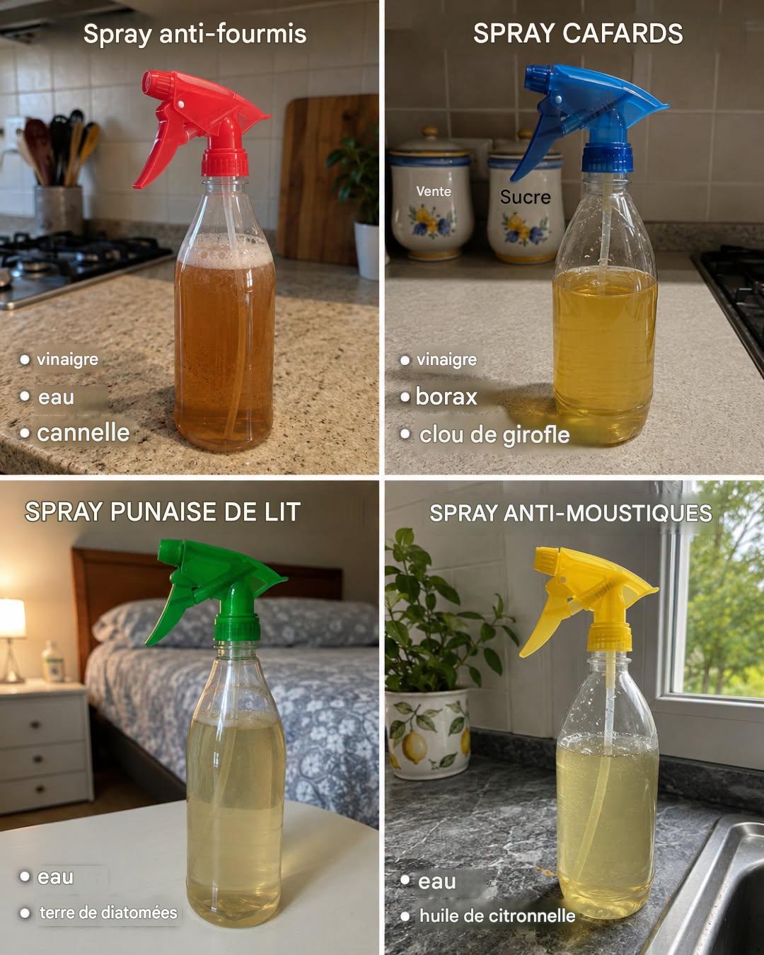 4 sprays naturels pour repousser les insectes à la maison : fourmis, cafards, punaises de lit et moustiques