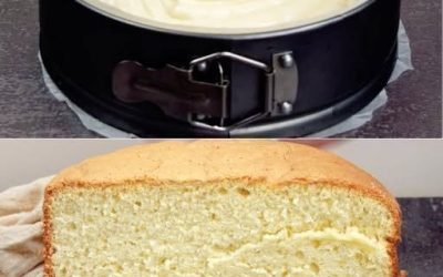 Gâteau éponge avec seulement trois ingrédients, cuit au four en 10 minutes.
