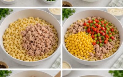 Salade de macaroni au thon et au maïs, mayonnaise citronnée