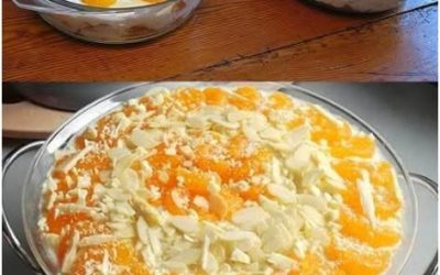 Dessert crémeux au fromage blanc et au yaourt, accompagné de mandarines et de biscuits au beurre.