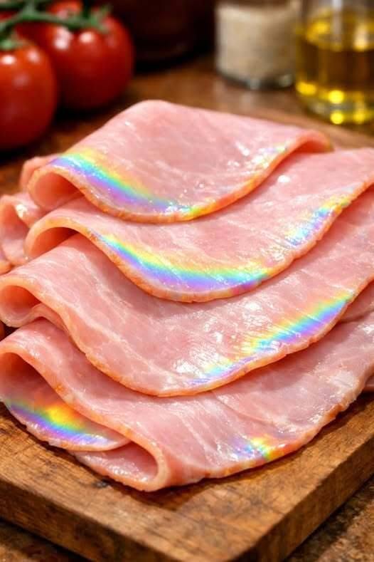 J’ai sorti le prosciutto du réfrigérateur et j’ai remarqué des reflets irisés, aux couleurs de l’arc-en-ciel, sur les tranches. Est-ce normal ? Plus d’infos dans les commentaires ci-dessous…👇