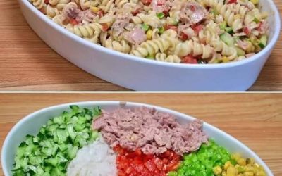 Salade de pâtes arc-en-ciel au thon crémeux