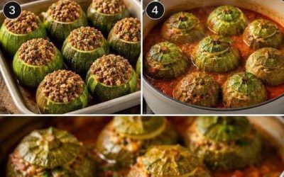 Courgettes rondes farcies à la viande et au riz