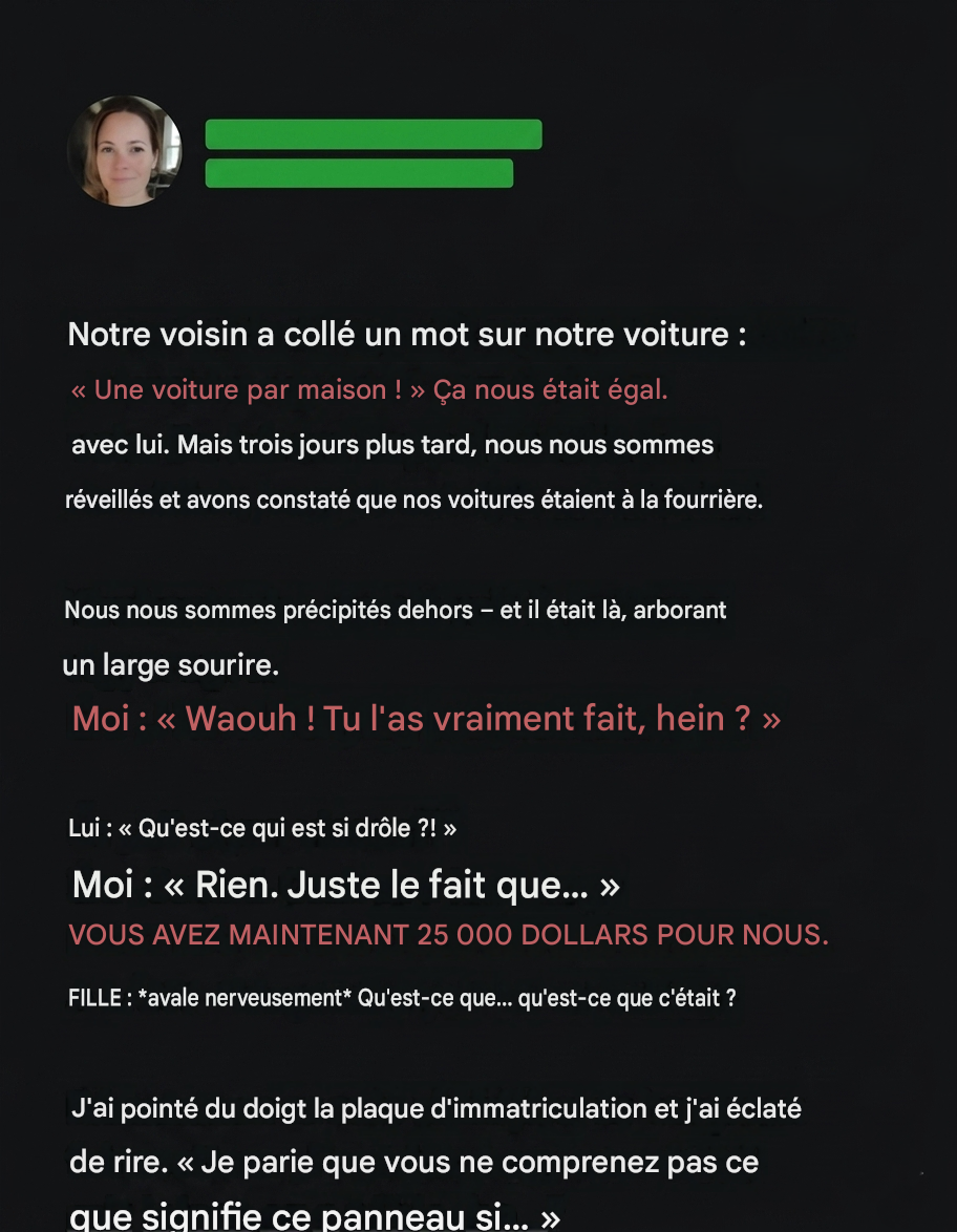 Notre voisin trop curieux a fait remorquer nos voitures depuis notre propre allée – et il l’a payé cher.