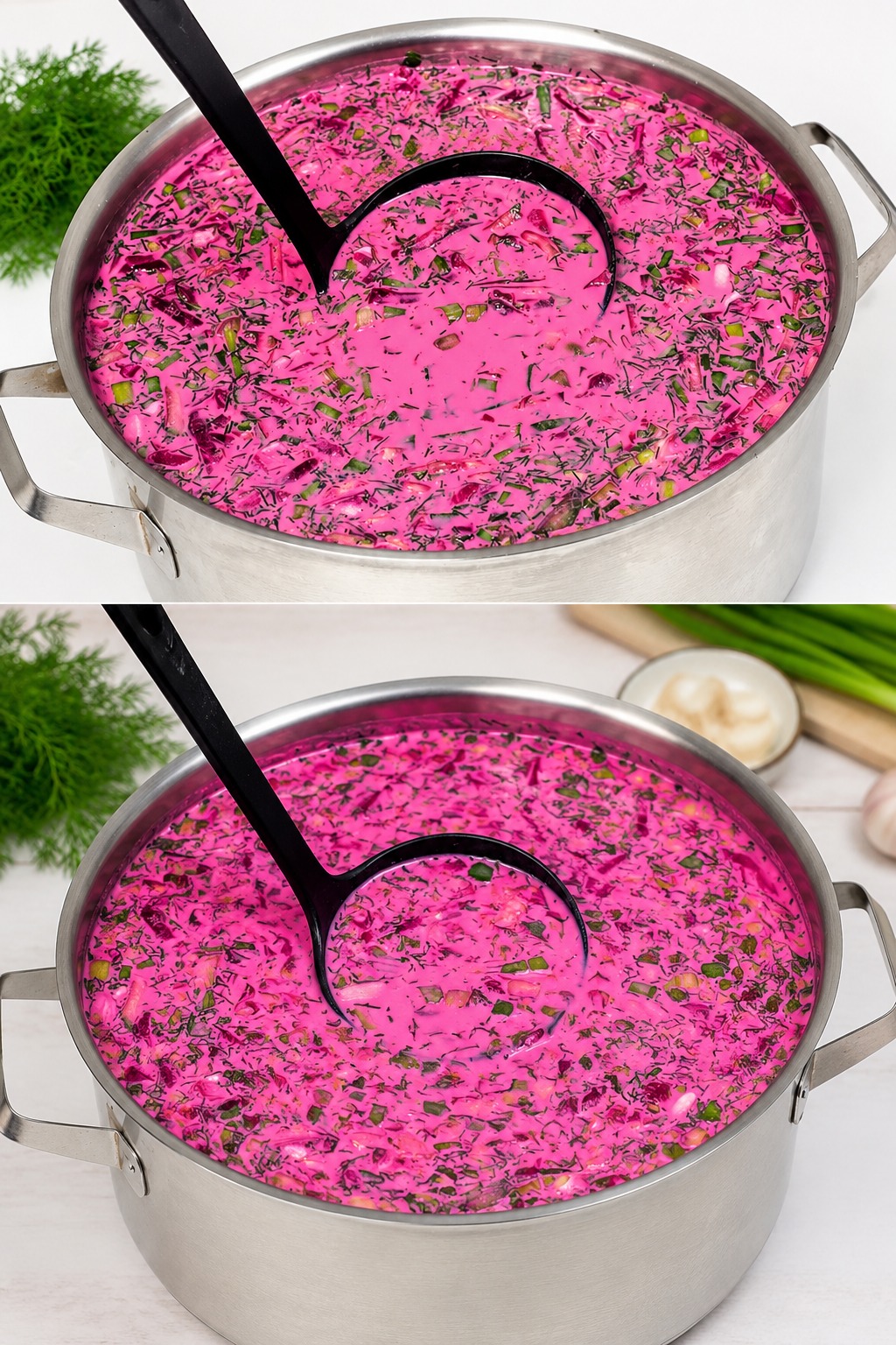 Par temps chaud, je prépare cette soupe de betteraves avec uniquement du kéfir : elle est aussi rafraîchissante que l’okroshka et disparaît de la table en quelques minutes.