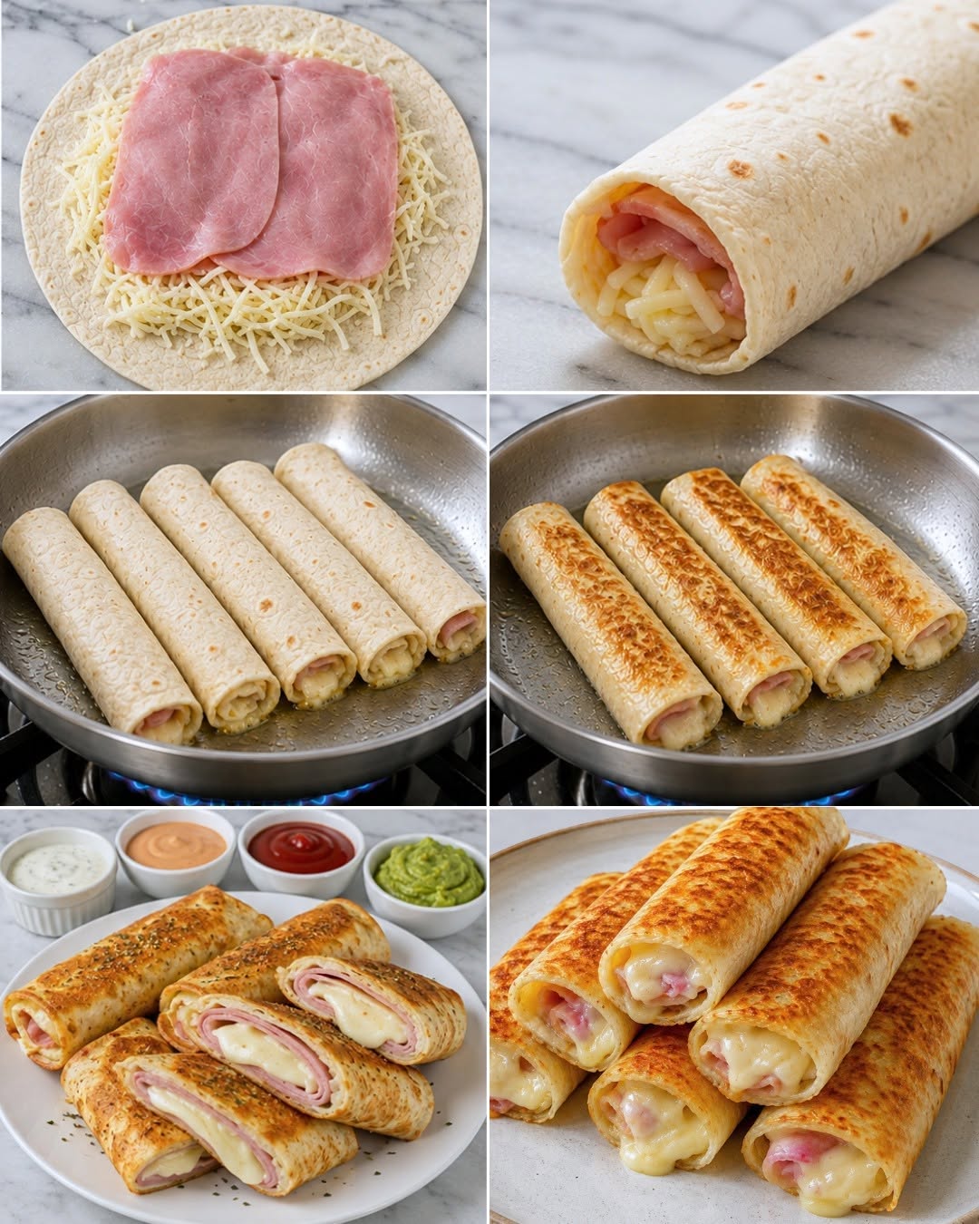 Rouleaux de tortillas simples, pratiques et délicieux au jambon et au fromage🌯🧀