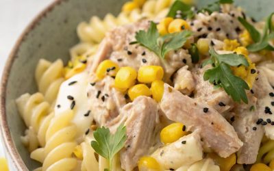🍗 Salade crémeuse de fusilli au Chicken Ham et au maïs