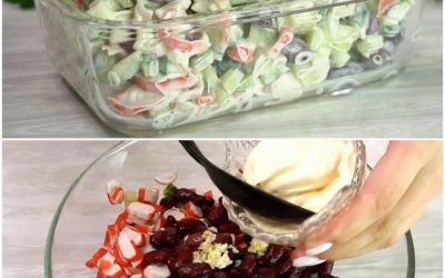 Salade au surimi, haricots rouges et concombres. Recette dans les commentaires.