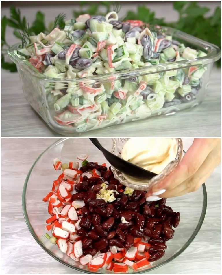 Salade au surimi, haricots rouges et concombres. Recette dans les commentaires.
