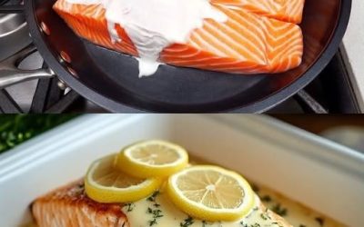 Saumon cuit au four avec une sauce crémeuse au beurre citronné