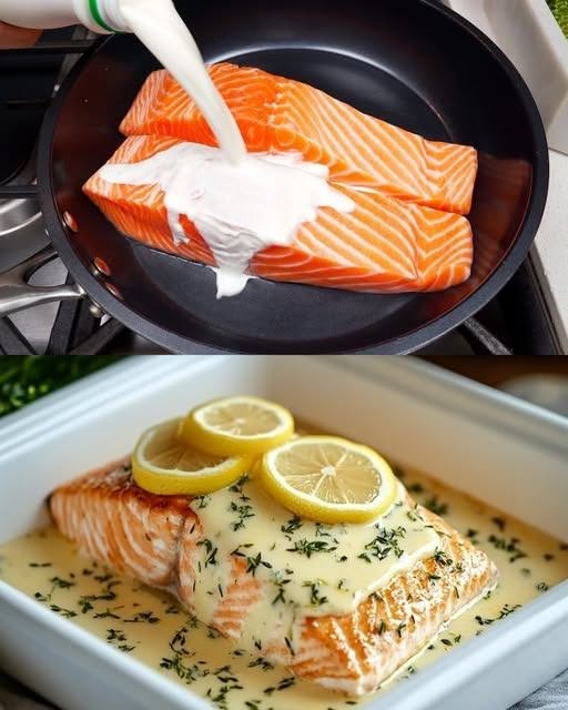 Saumon cuit au four avec une sauce crémeuse au beurre citronné