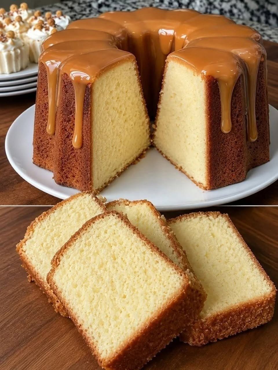 Gâteau éponge à la vanille glacé au caramel