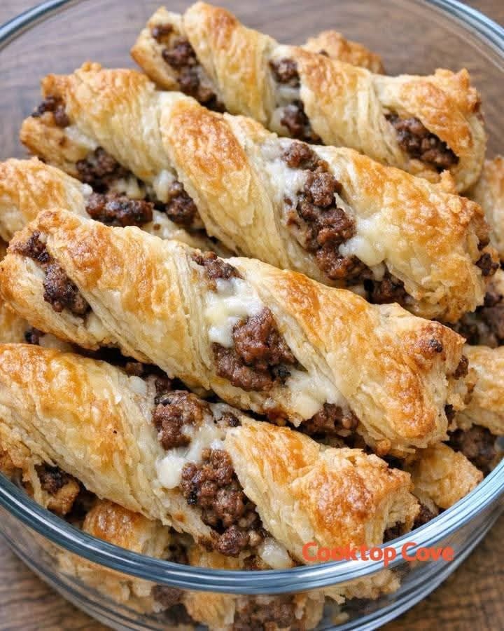Rouleaux de pâte feuilletée salés au bœuf et au fromage