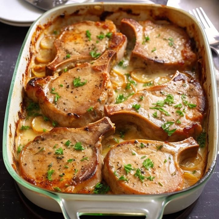 Côtelettes de porc avec pommes de terre en peau